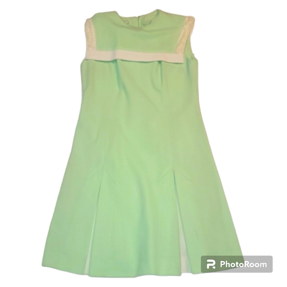 Vintage dress authentic 60's green  polyester sleeveless sz Medium